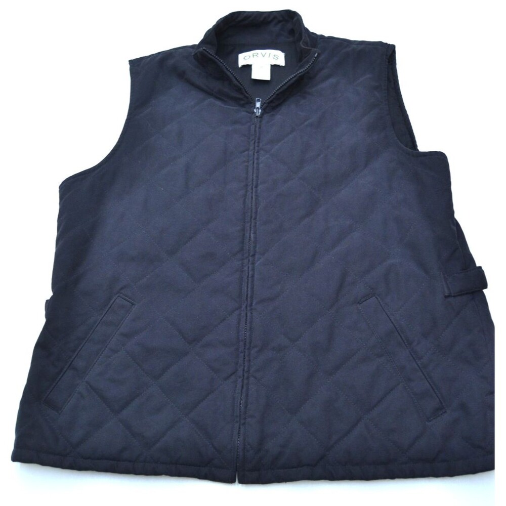 Orvis Quilted Vest Black Women’s Medium Pockets Adjustable Zippered
